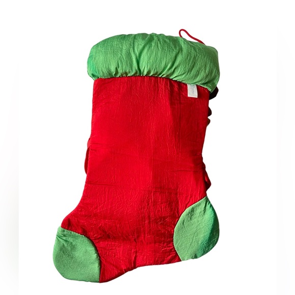Vintage Puffy Nylon Reindeer Christmas Stocking Quilted Holiday Parachute 18” - Picture 2 of 4